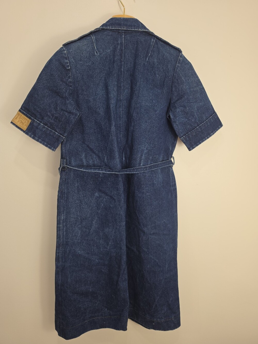Vintage Trapper Dark Blue Denim Midi Shirt Dress with Belt - Picture 3 of 8